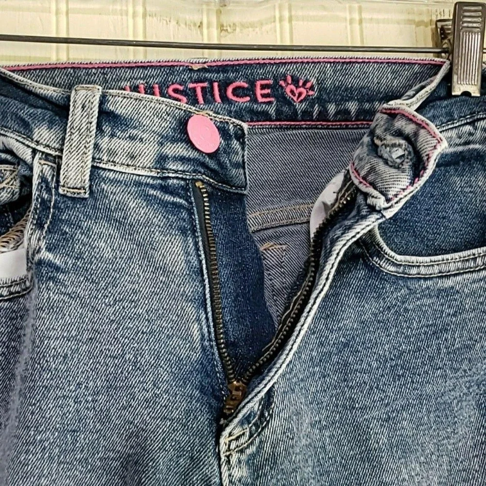 Justice Jeans Girls 12 Blue Pink Ombre Distressed Raw Hem Skinny Ankle Denim